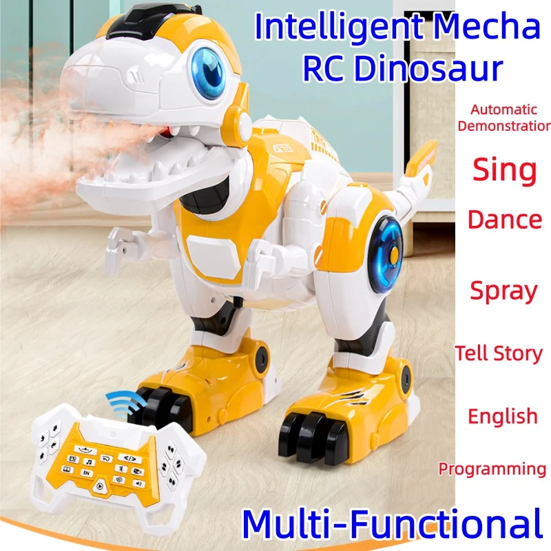 Multi-funcional controle remoto spray robô dinossauro cantando e dançando contar história demonstração automática rc dinossauro brinquedos