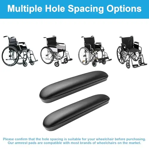 

Black PU Armrest Cushions For Manual Wheelchairs 10-1/4 Inch Pair Universal Fit Multiple Hole Spacing