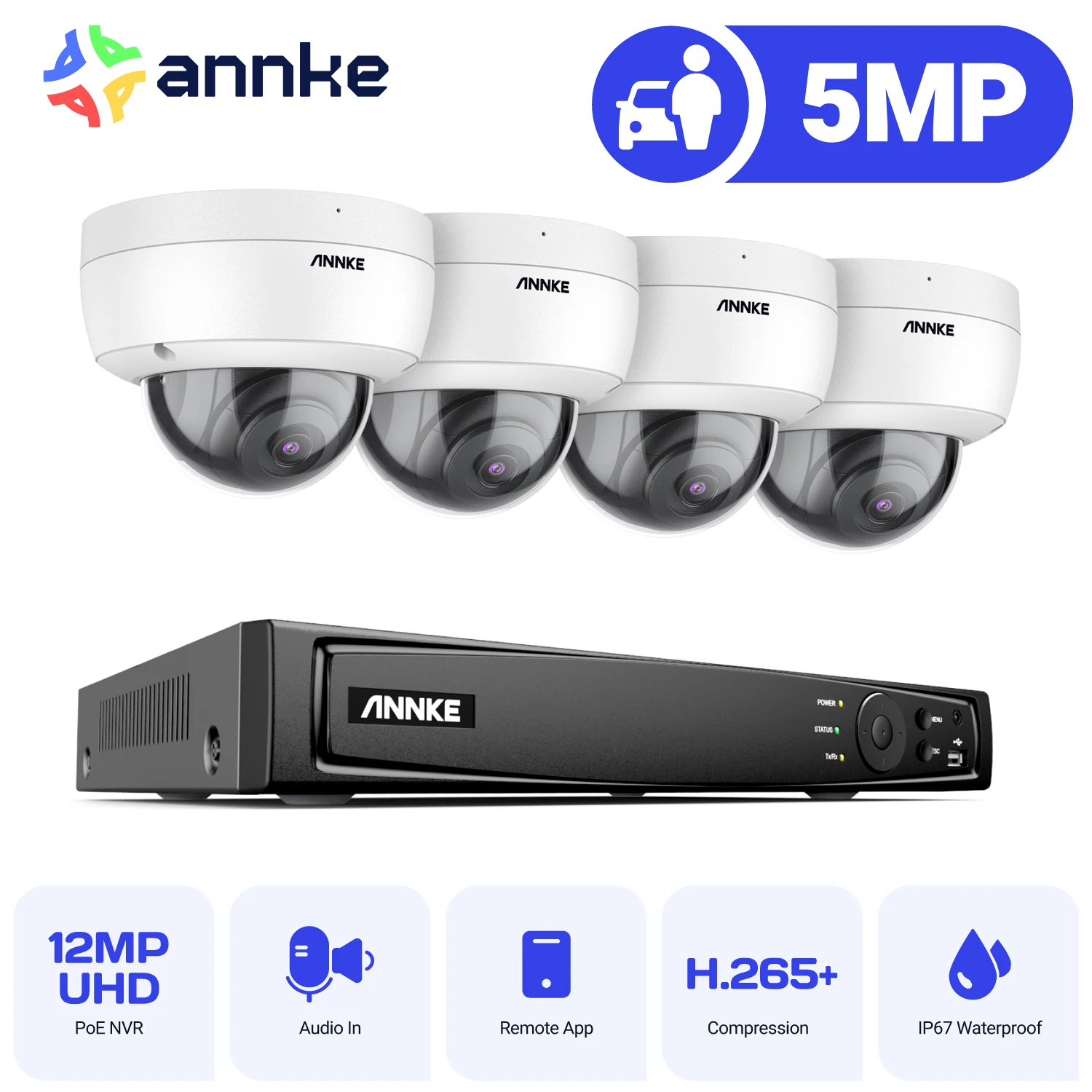 ANNKE 3K 5MP Камеры защиты безопасности Комплект видеонаблюдения ИК-сеть Обнаружение движения Ночное видение H.265 + Дистанционный монитор