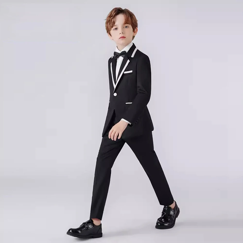 Children's Formal Dress Suits Boys Host Wedding Performance Birthday Photography Costume Kids Blazer Pants Bowtie 3pcs Outfit