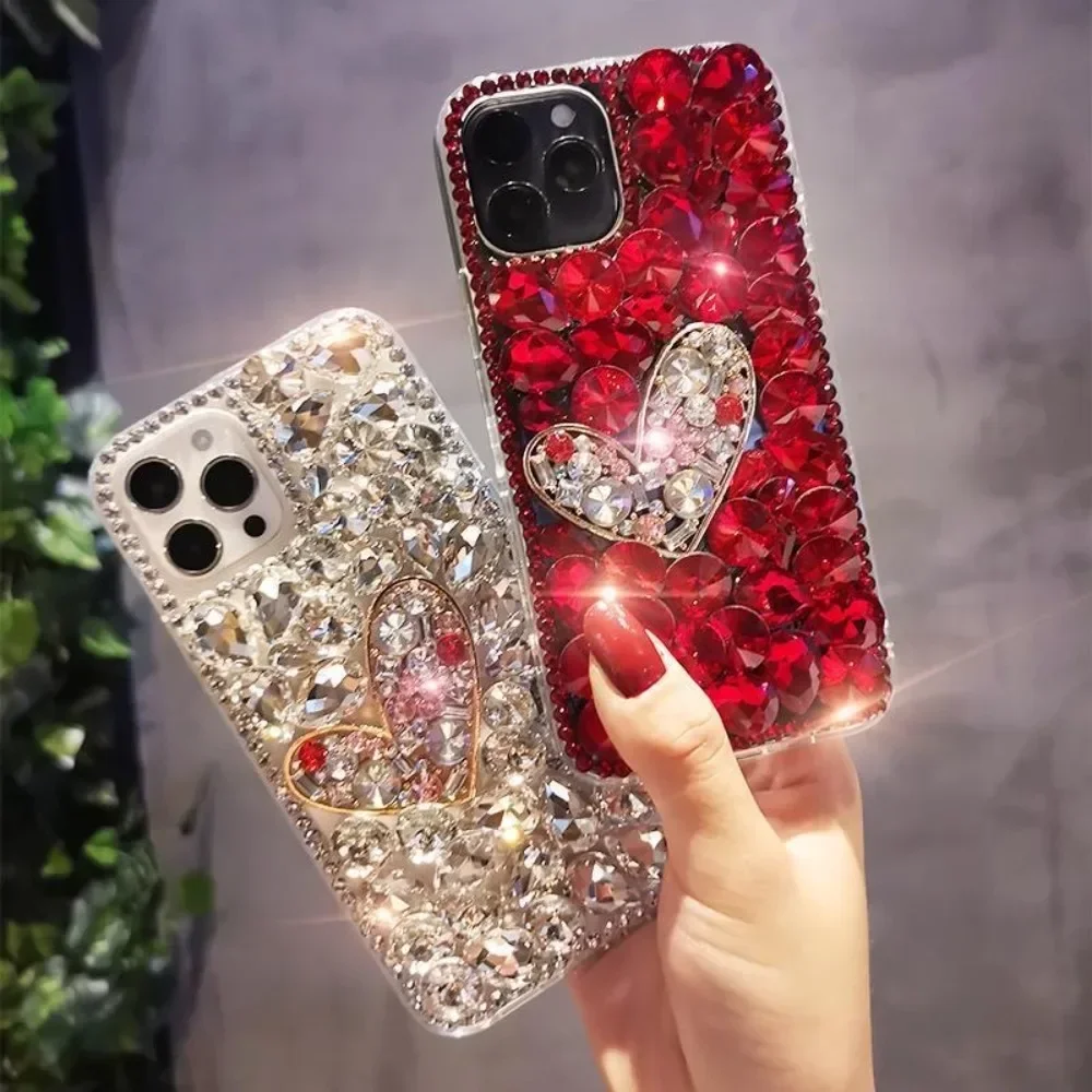 

Glitter Love Heart Women Fashion Rhinestone Custom Case for Motorola E7 Power E6 E13 E20 E30 E40 E22 E32 E32S G10 G20 G30 50 G31