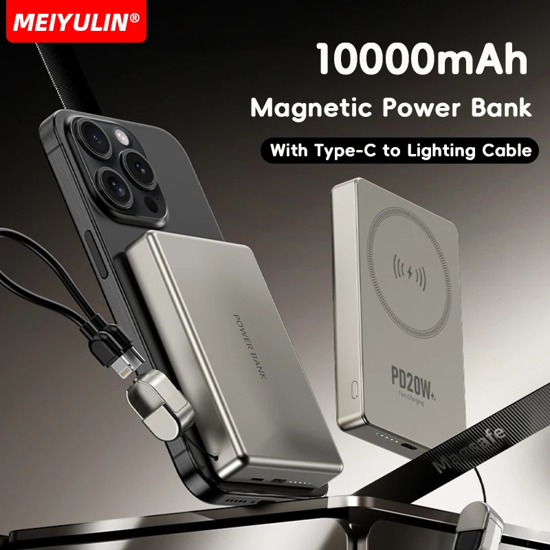 

10000mAh Wireless Magnetic Power Bank 5000mAh Portable Mini USB C Cable Fast Charging External Battery For iPhone Samsung Xiaomi