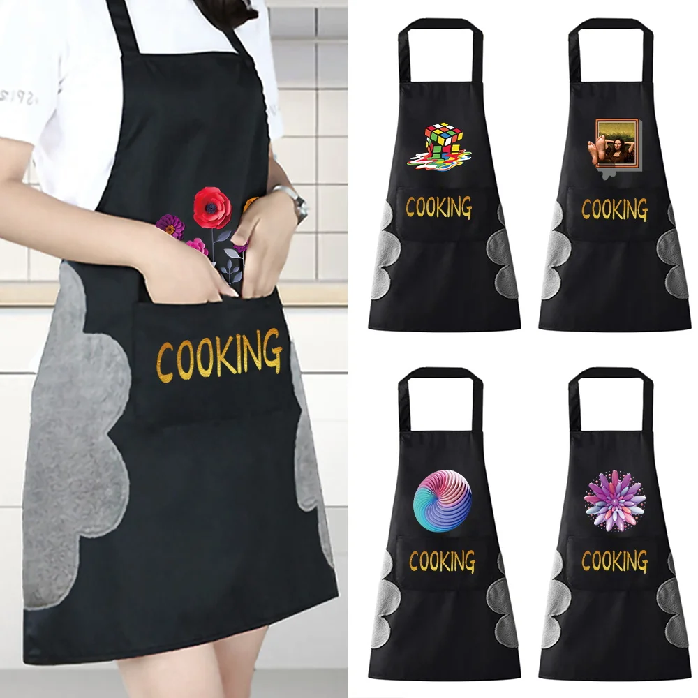 

New Household Apron Kitchen Women Men Oil-proof Waterproof Bib Adult 3D Series Coffee Beauty Work Apron Wipe Hand Overalls