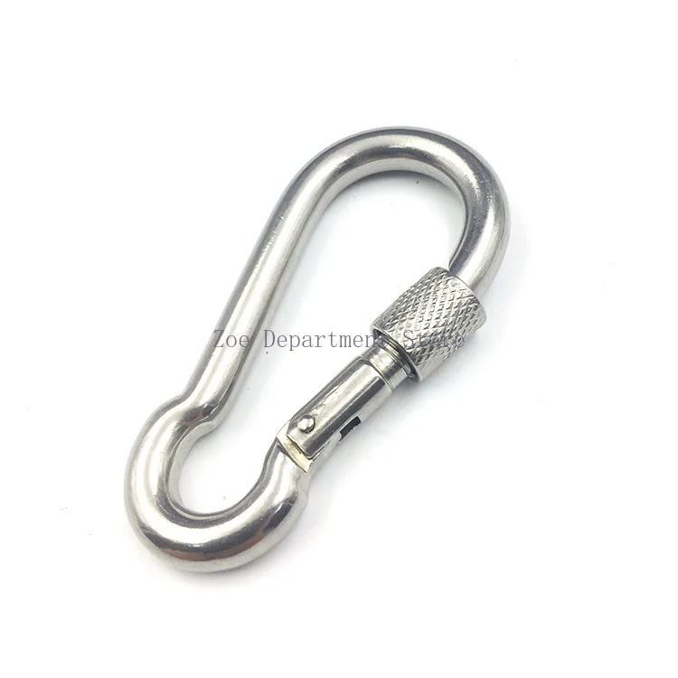 Stainless Steel Carabiner Quick Hanging Elastic Buckle M4/M5/M6/M8-M13 Connection Hook Spring Insurance Chain for Outdoor Sports