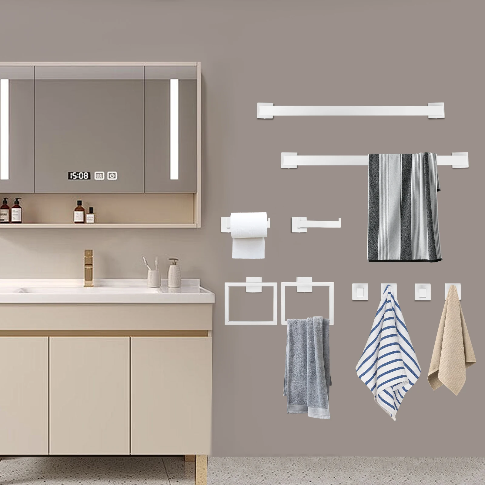 Bathroom Hardware Set, 20-Piece 201 Stainless Steel Towel Rack Set 60cm Silver, Includes Towel Bar Toilet Paper Holder Hooks