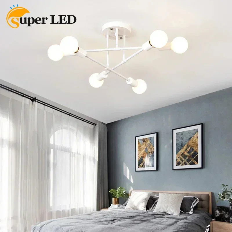 Nordic Minimalist 6-Head Ceiling Lamp LED Chandelier Pendant Light Suitable for Bedrooms Living Rooms Black Gold Lighting Decor