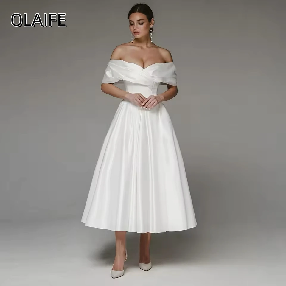 

A-line Satin Off Shoulder Bridal Wedding Dresses Bridal Birthday Dresses Corset Luxury Formal Customized شارون سعيد فساتين سهره