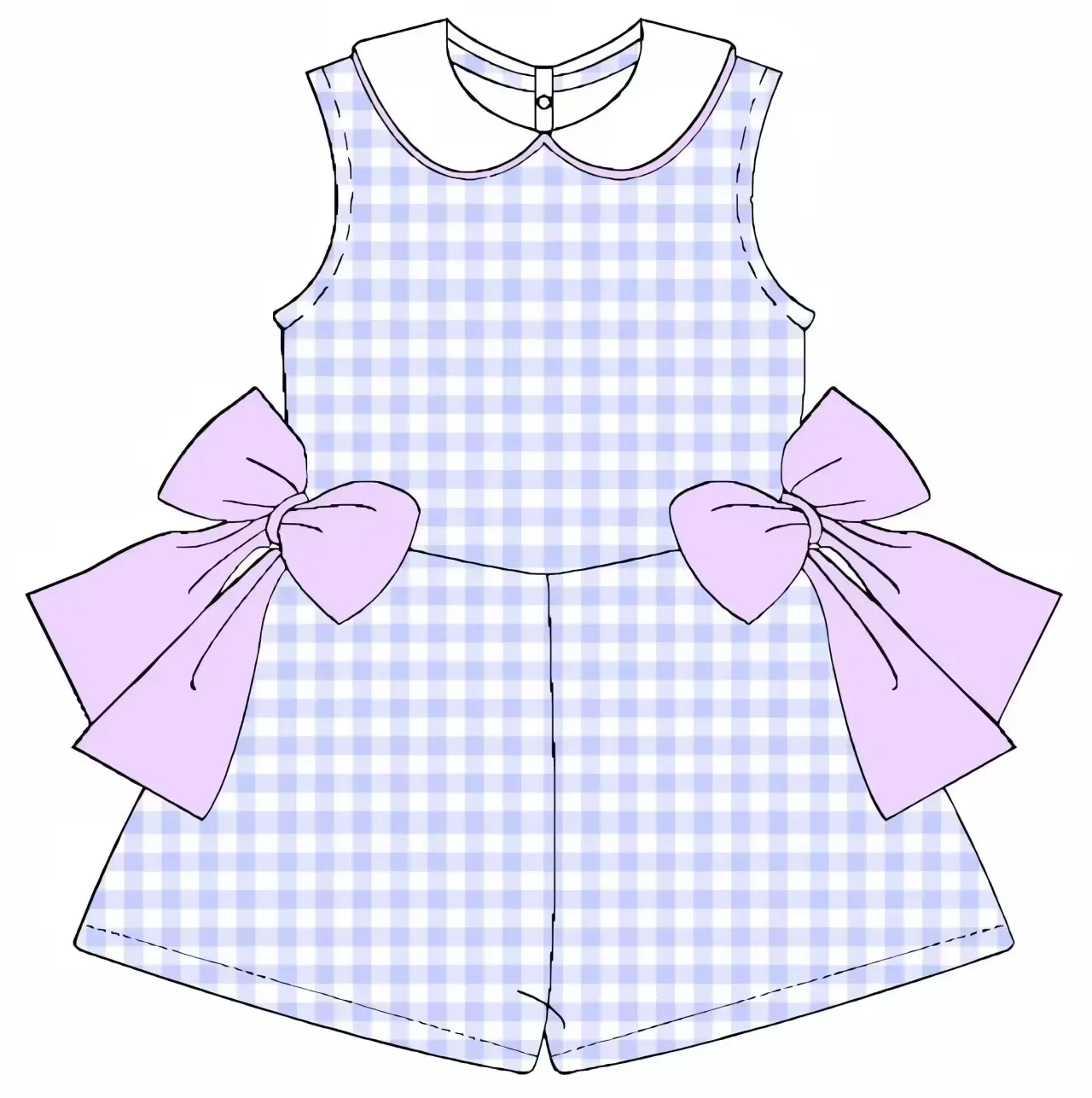 

Girls Summer Unprinted Lapel Purple Sleeveless Bow Decorated Shorts Boutique Jumpsuit