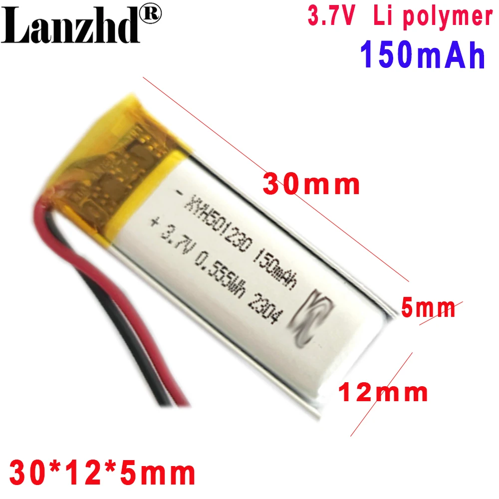 

501230 150mah 3.7V Polymer battery with protection plate For Smart watch Bluetooth product electronic instrument