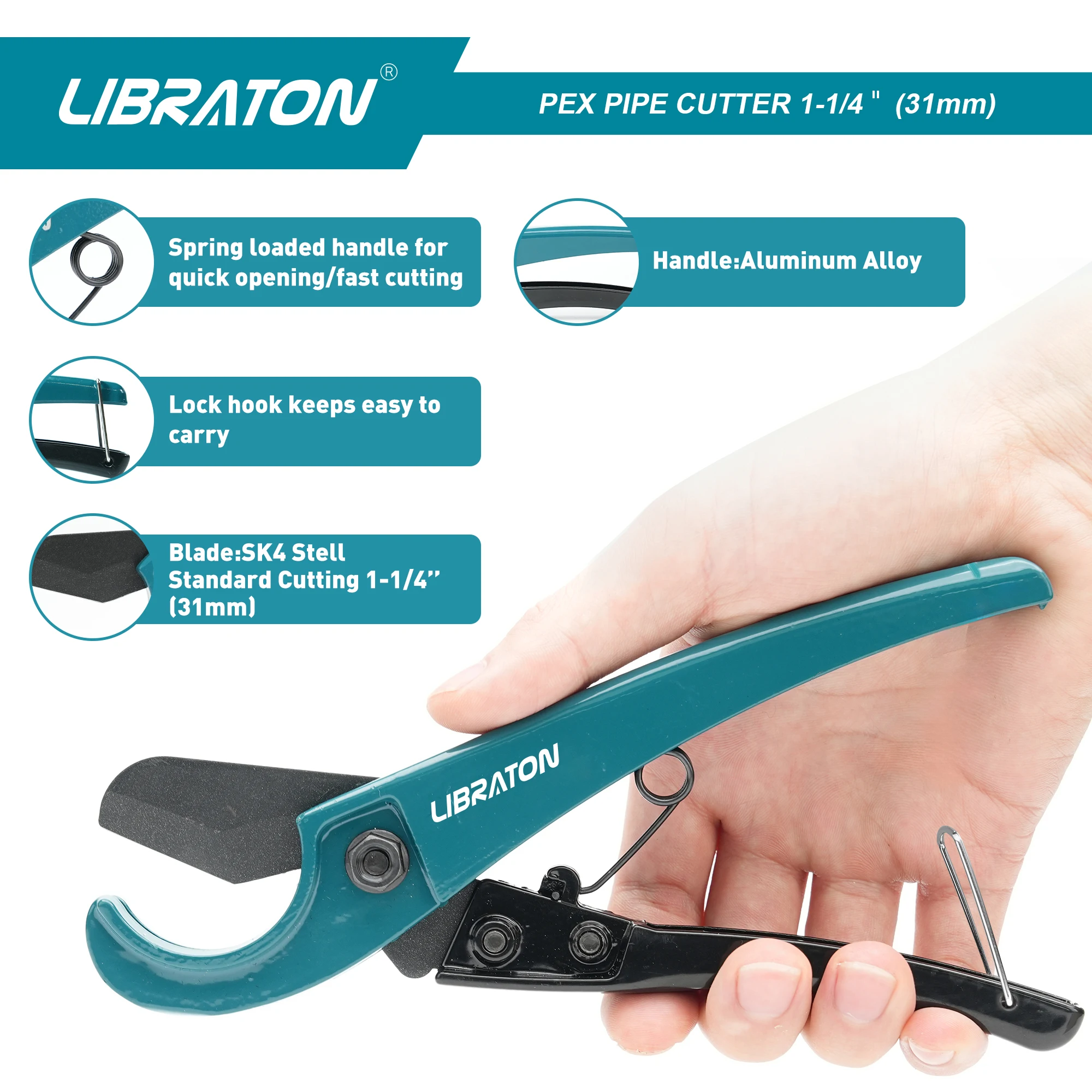 Libraton Pex Cutter 31mm Pex Pipe Cutte PEX Tube Cutter 1.25 Inch PEX Pipe Cutting Tools for PEX PVC PPR Plastic