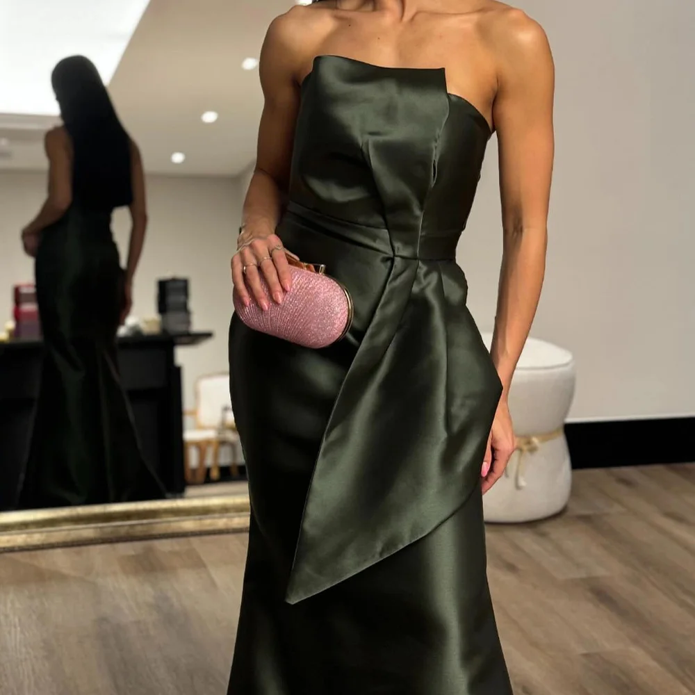 Mermaid Strapless Satin Sleeveless Photo Color Temperament and Delicate Evening Dresses Custom Size Pleats Saudi Arabia 2024