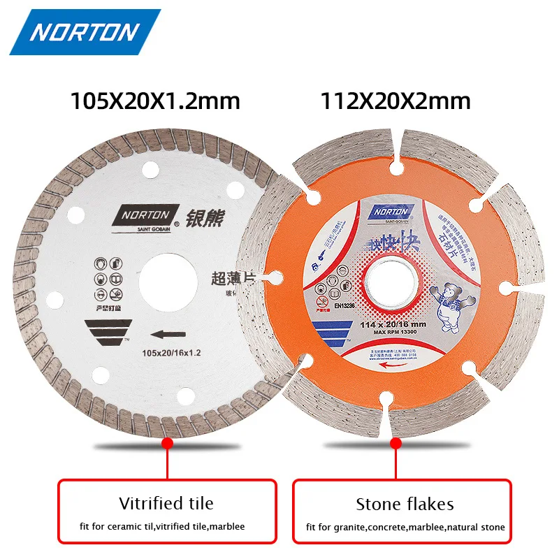 1pcs NORTON 105mm Silver Bear Ultra Thin Diamond Saw Blade 115mm Stone Dolomite Blade Marble Vitrified Brick for Dry Cutting