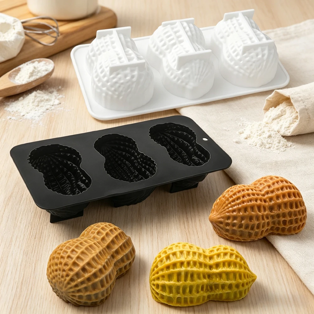 Moule en silicone 1, 3 ou 4 cavités en forme d'arachide pour chocolat, qualité alimentaire, ustensile de cuisine pour desserts, moule à gâteau mousse français, outils de pâtisserie