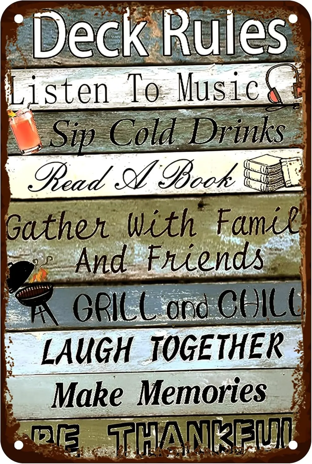 Funny Vintage Deck Rules Tin Sign, Funny Outdoor Porch Metal Tin Signs Rustic Farmhouse Backyard Party Wall Decor Signs 16  sign