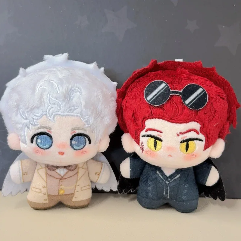 New Good Omens 10cm Plush Keychain Aziraphale and Crowley Cute Character Stuffed Doll Soft Pendant Gift for Book Fans Room Decor