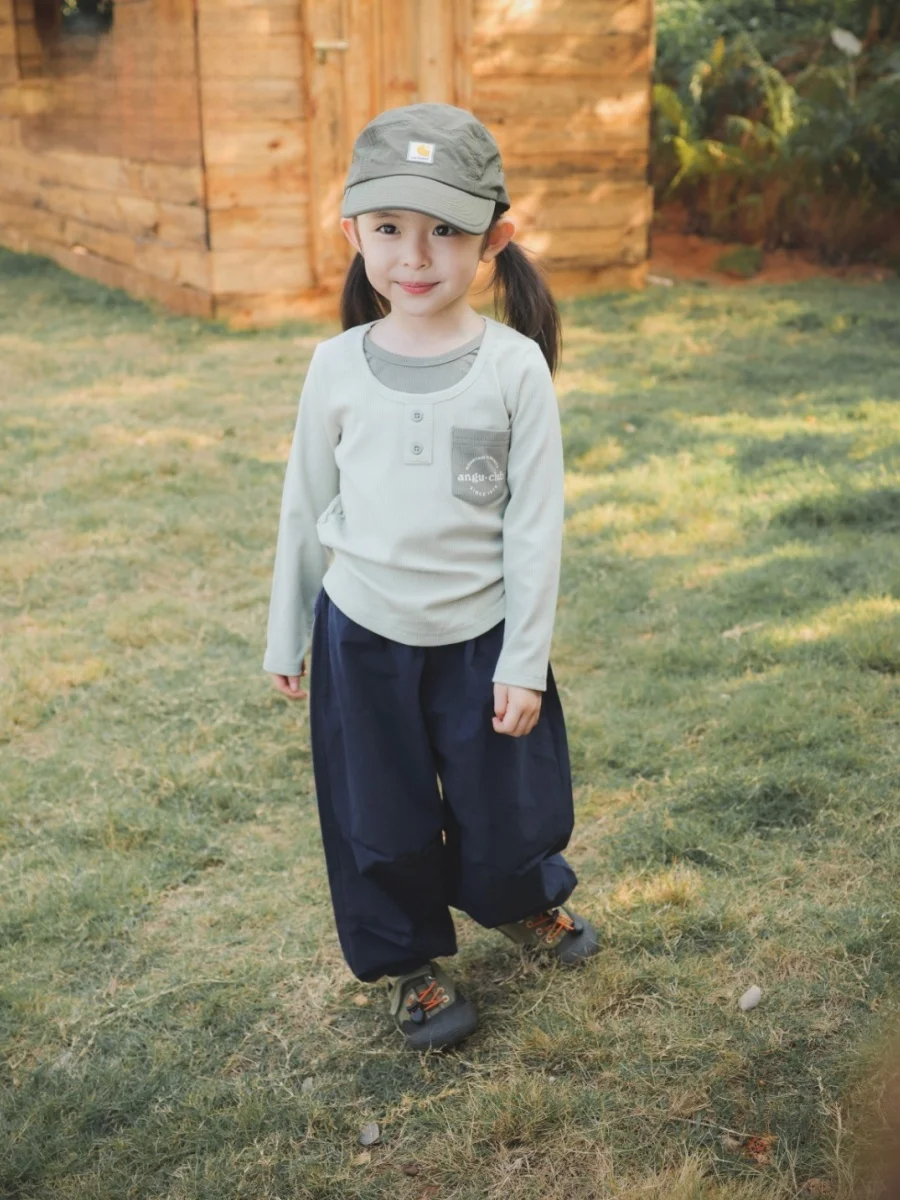 Spring Autumn Mountain Series Kids Matching Outfit Long Sleeve Knitted High Elasticity Cotton T-Shirt for Outdoor Camping
