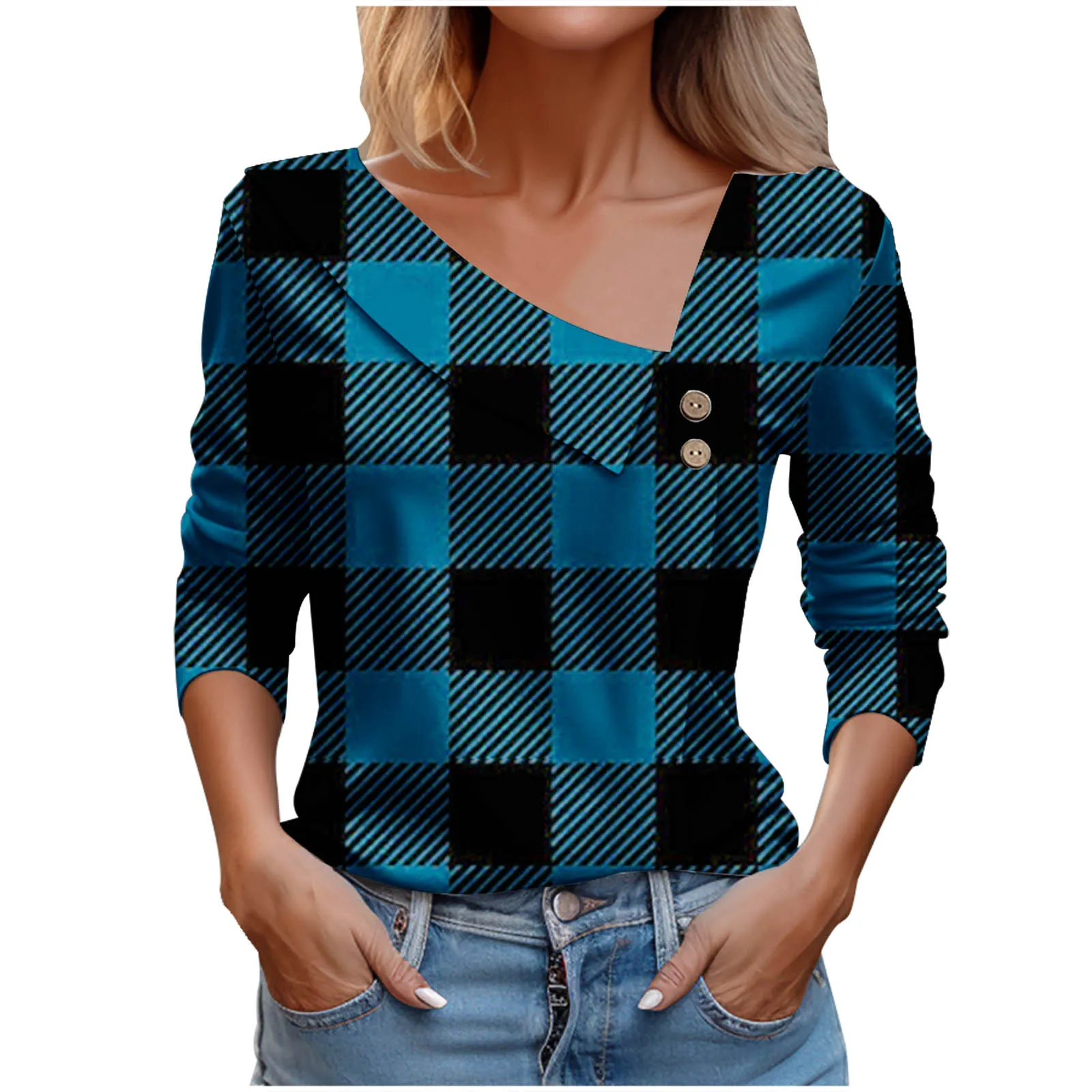 2024 Autumn Fashion Plaid Patchwork Blouse Button Commuter Design Sense Pullover Spring Casual Clothing Blouse Blouse For Women