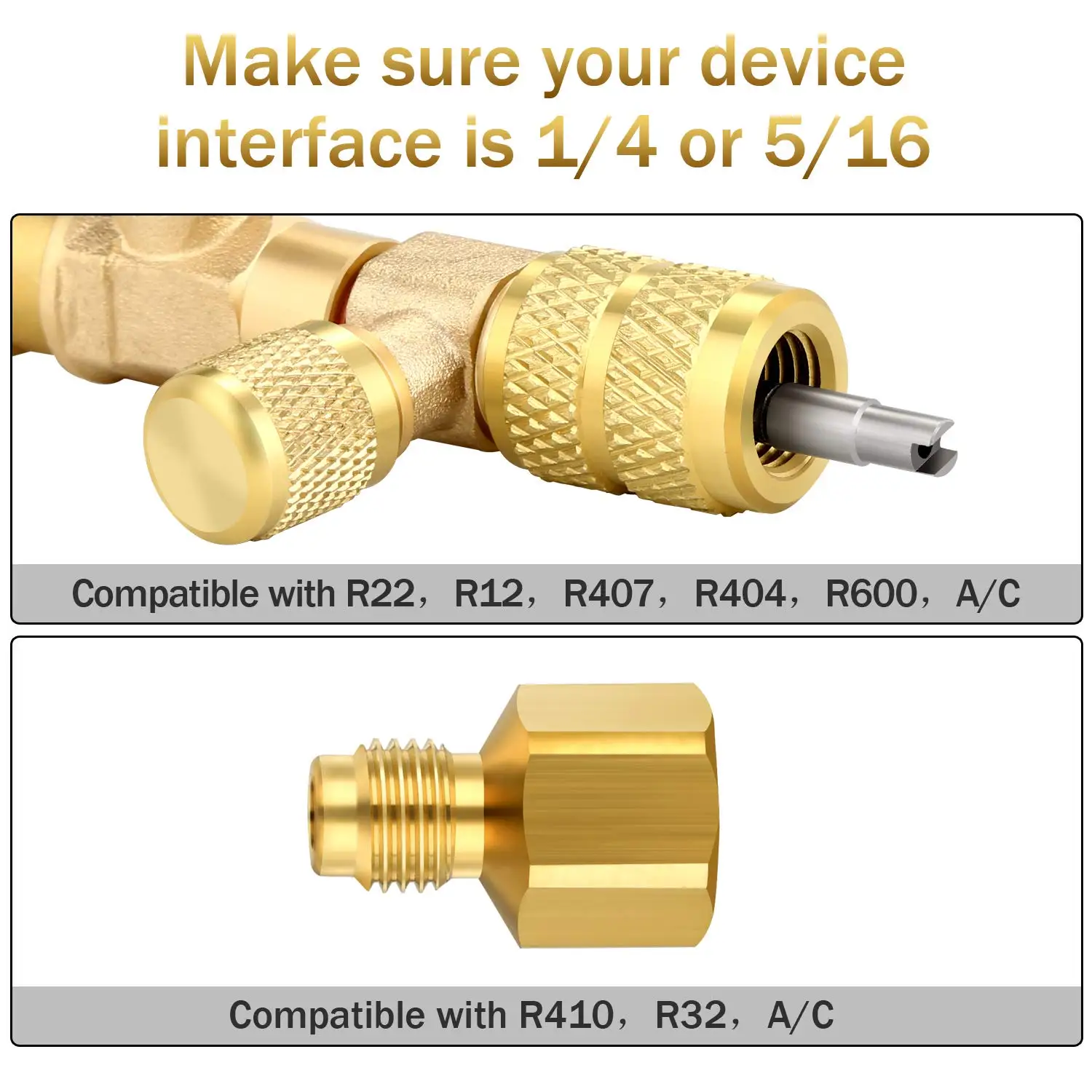 Instalador de núcleo de válvula con Kit de herramientas SAE de doble tamaño, Puerto 1/4 y 5/16 para sistema HVAC R22, R12, R407, R410, R404, R32, R600