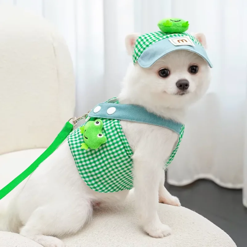 2 PCS/Set Frog Shaped Pet Chest Harness + Leash Breathable Chest Harness for Pet Small Dog Cat Cosplay Outdoor Walking