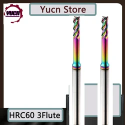 Carbide End Mill HRC60 3Flute Tungsten Milling Cutter Cnc Router Long Flute Endmills 1mm 1.5mm 3mm Seven Colors for DLC Aluminum