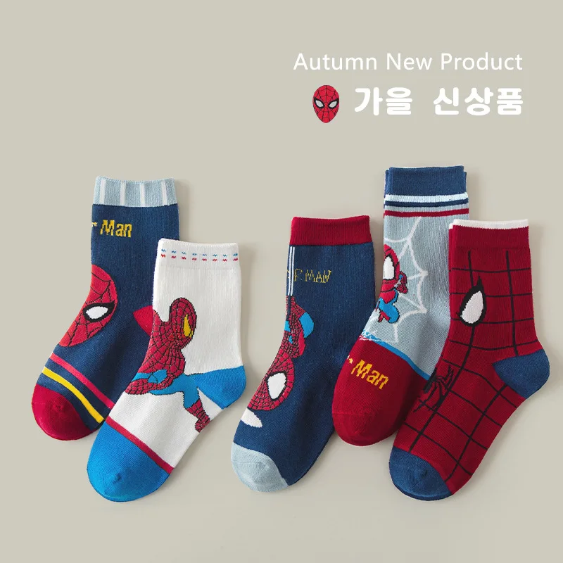 

5 Pairs For Spiderman Children's Medium Socks Kawaii Soft For Marvel Kids Boys Socks Cartoon Socks Christmas Gift 3-12 Years