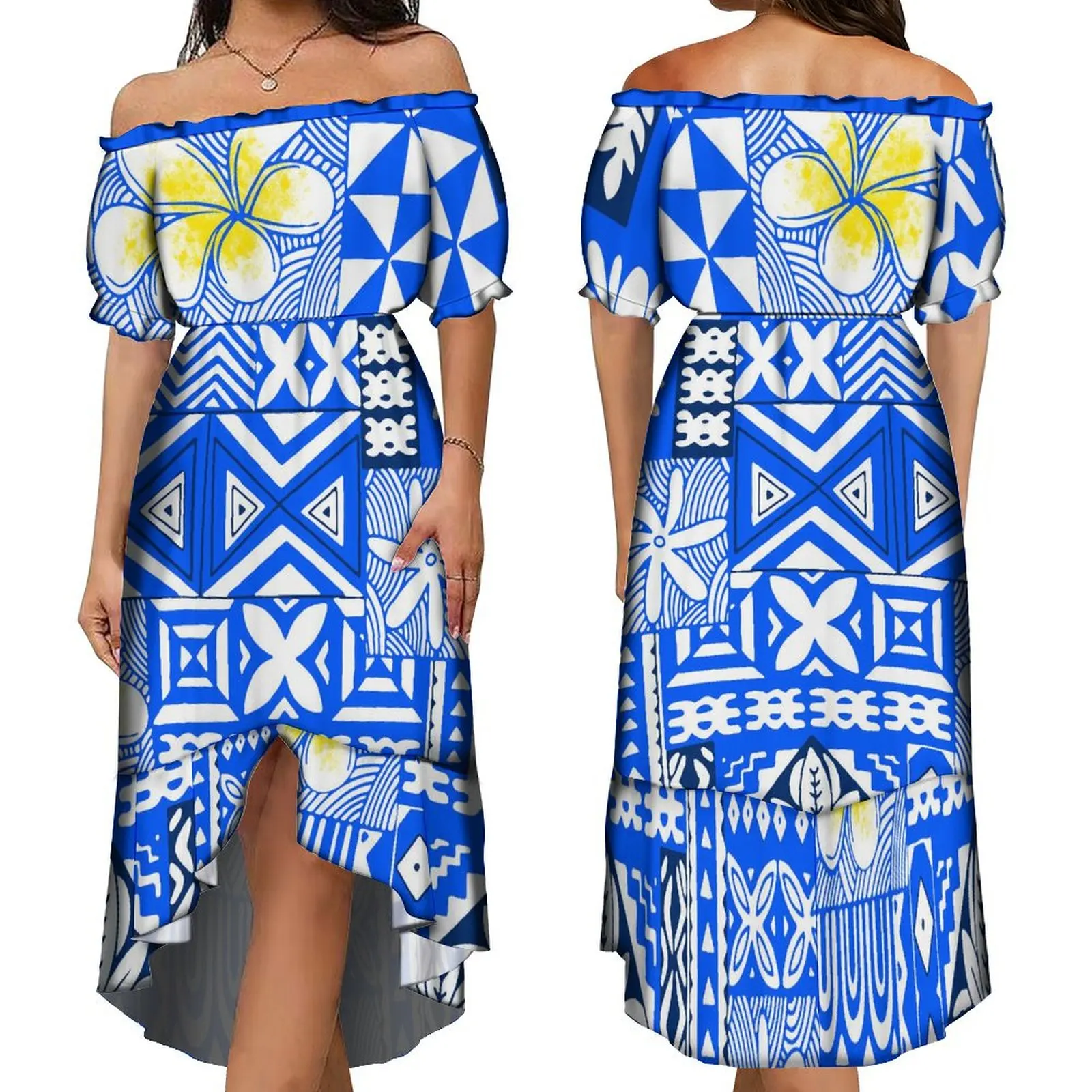 

Polynesian Hawaii Tribal Ethnic Samoan Strapless Style Women Dress Short Sleeve Summer Support Customized