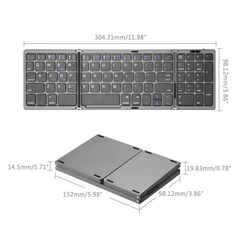 Tragbare Mini Drei Folding Bluetooth Tastatur Drahtlose Faltbare Tastatur Für iOS Android Windows ipad Tablet Mit Numerische Tastatur