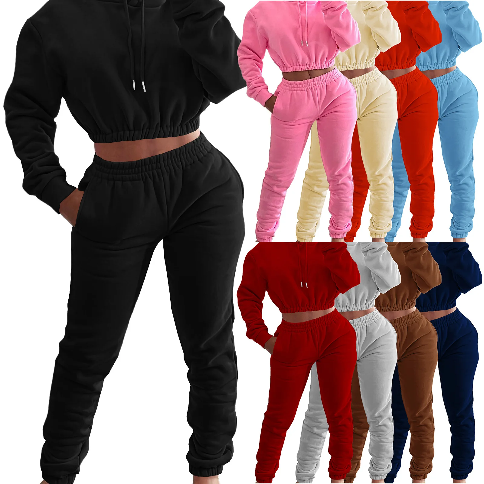 Custom Logo Stacked Joggers Sweatpants And Hoodie Set Sweatsuit Set Tracksuit For  Women 2 Piece Set Women Spring