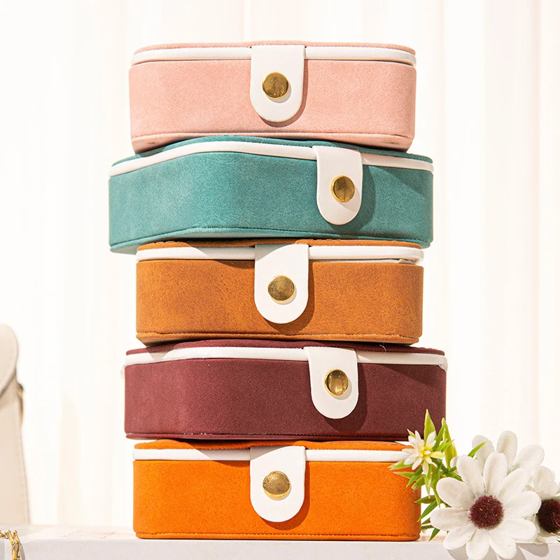 Portable Jewelry Box Jewelry Organizer Display Travel Jewelry Case Boxes Button Leather Storage Jewelers