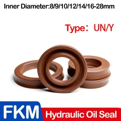 FKM UN/Y-type Radial Shaft Hydraulic Seal (IDxODxTHK), ID 8-28MM, Fluorine Rubber Shaft Piston Rod Single Lip U-Shaped Cup