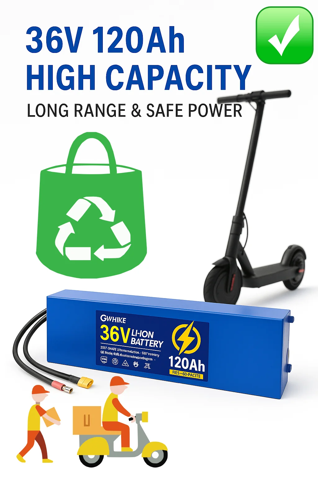 

36V Scooter Battery 120Ah 18650 Pack, 2025 Upgrade Lithium-ion 10S3P for Long Distance M365 Riding