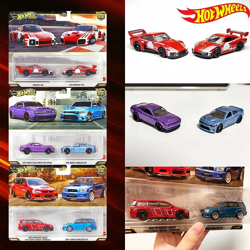 Hot Wheels Carro Cultura Conjunto de Carro Duplo Porsche Dodge Subaru Hbl96 Modelo de Liga Escala 1:64 Premium Diecast Veículo Colecionável Presente