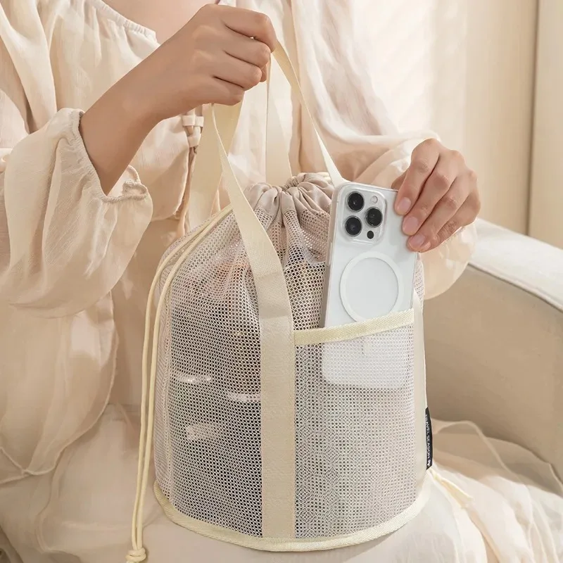 New Multifunctional Bathroom Toiletry Cosmetic Bag Foldable Travel Large Capacity Mesh Nylon Drawstring Bags Rope Bundle Pocket