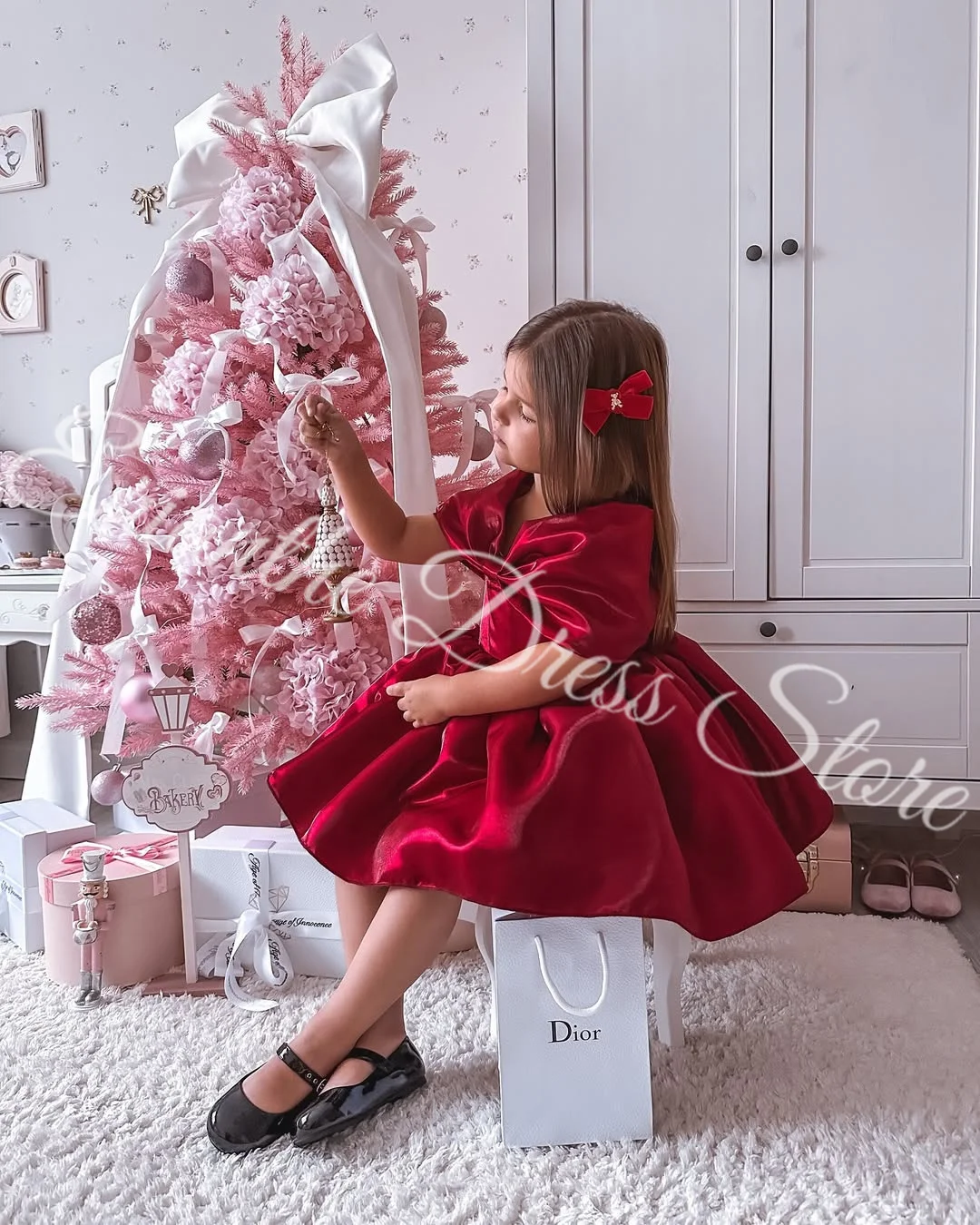 فستان فتاة الزهور لحفلات الزفاف من الساتان بدون أكمام بطول الركبة مع فستان أداء فيونكة لحفلات أعياد الميلاد وحفلات التواصل الأول مخصص #2