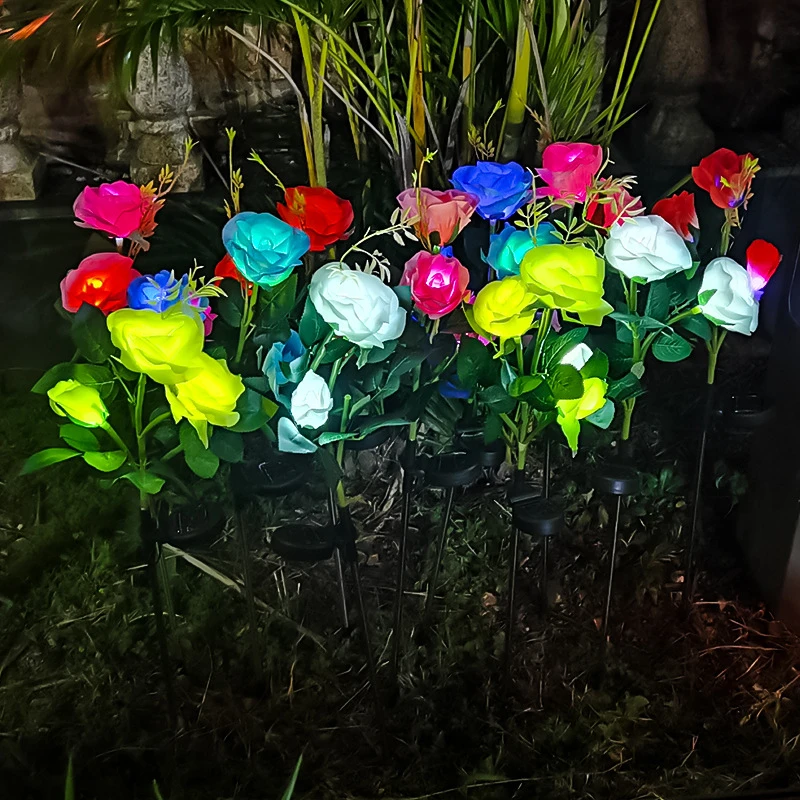 

Outdoor Wedding Party Decor 5 Heads Solar Rose Flower Lawn Lamp Summer Camping Yard Patio Garden Decor Solar LED Garden Light