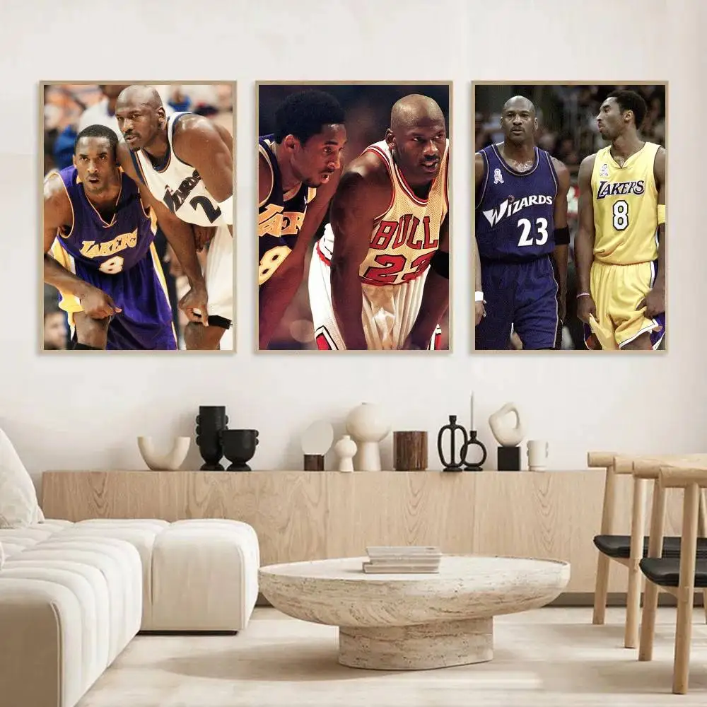 1PC Great players K-Kobe and J-Jordan Poster Self-adhesive Art Waterproof Paper Sticker Coffee House Bar Room Wall Decor view 4