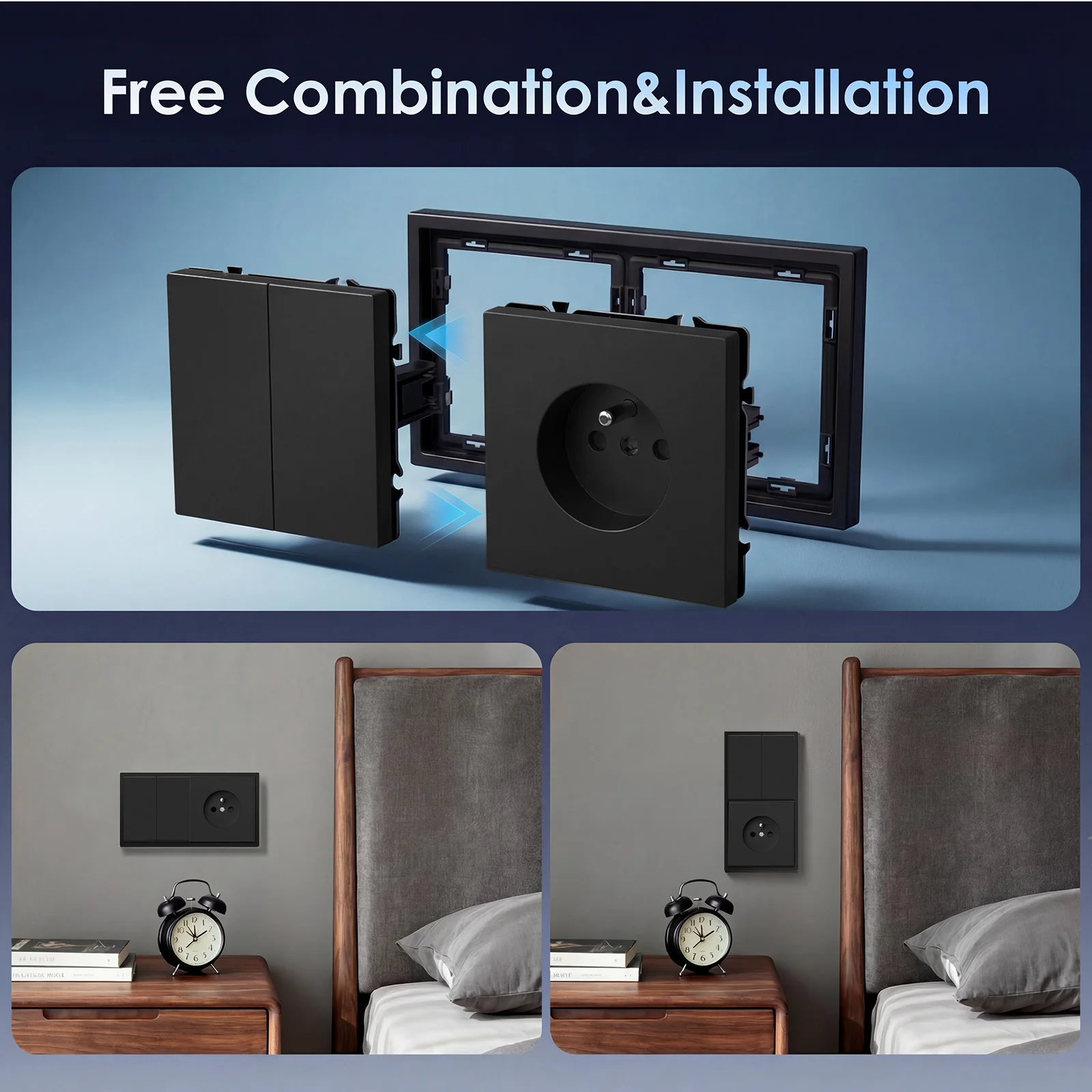 BSEED E Grand Seires 50*50mm Curtain Dimmer Switch TV/ST/CAT6/TEL DIY Part EU Power Sockets USB Type-c Ports DIY Function Parts