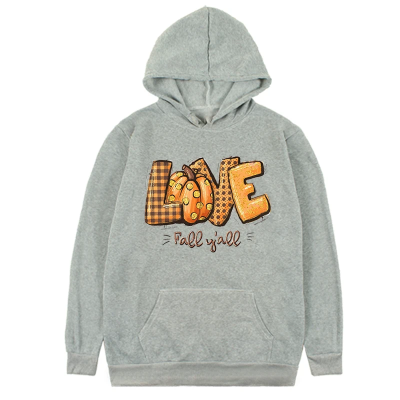 Love Fall Hoodie Leopard Print Fall Sweatshirt Thanksgiving Pumpkin Hoodie Fall Thanksgiving Top Streetwear Women m