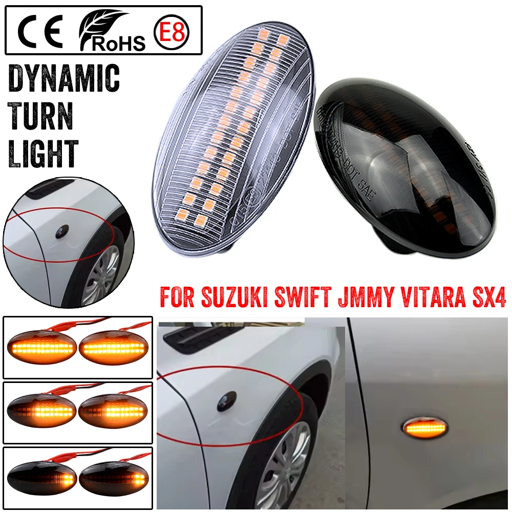 

2pcs Dynamic LED Side Marker Turn Signal Lights Indicator Amber Repeater Car Lights For Suzuki Swift Jimmy Vitara SX4