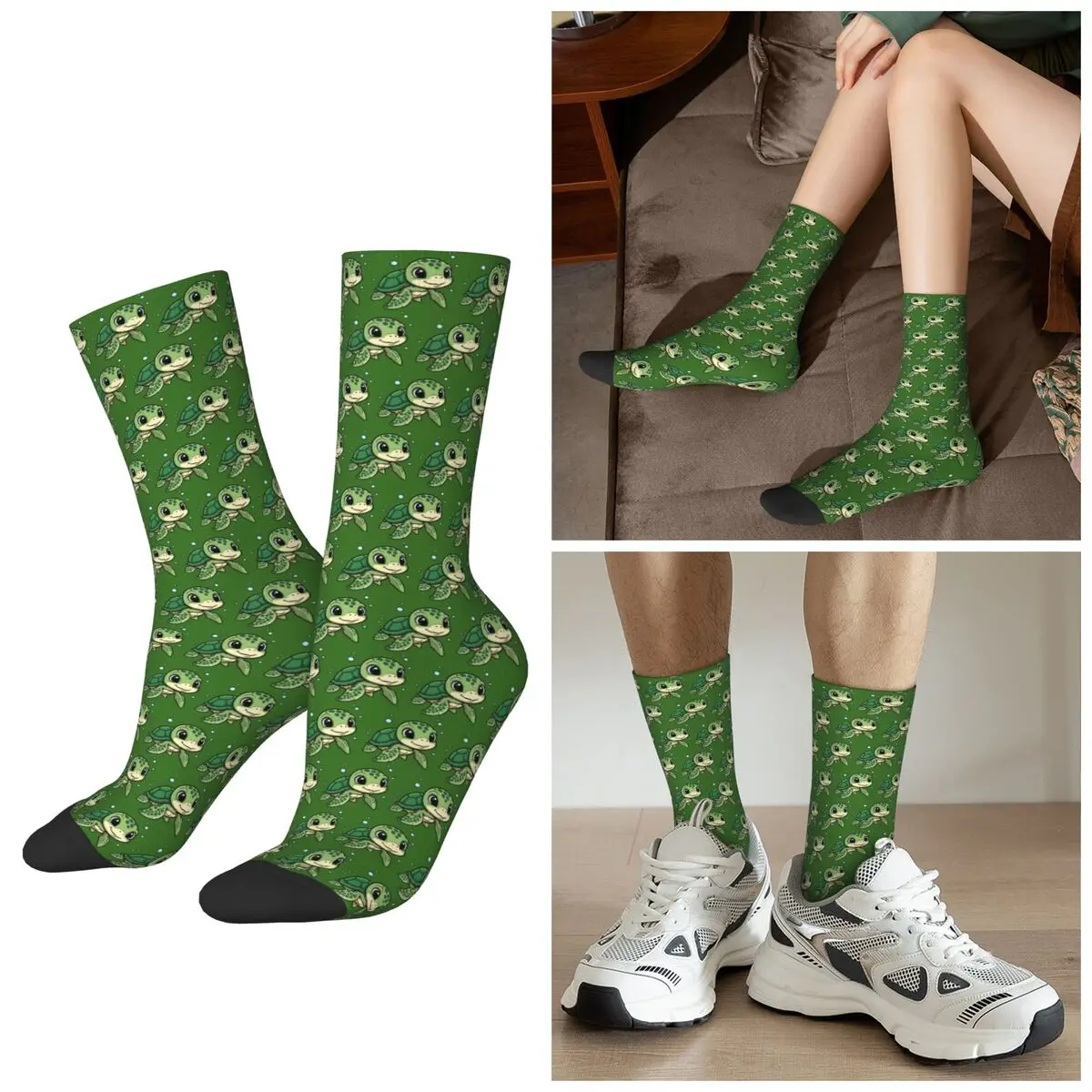 All Seasons Cute Baby Sea Turtle Cartoon With Big Eyes Socks Harajuku Sport Middle Tube Socks Funny Stockings for Men Women Gift