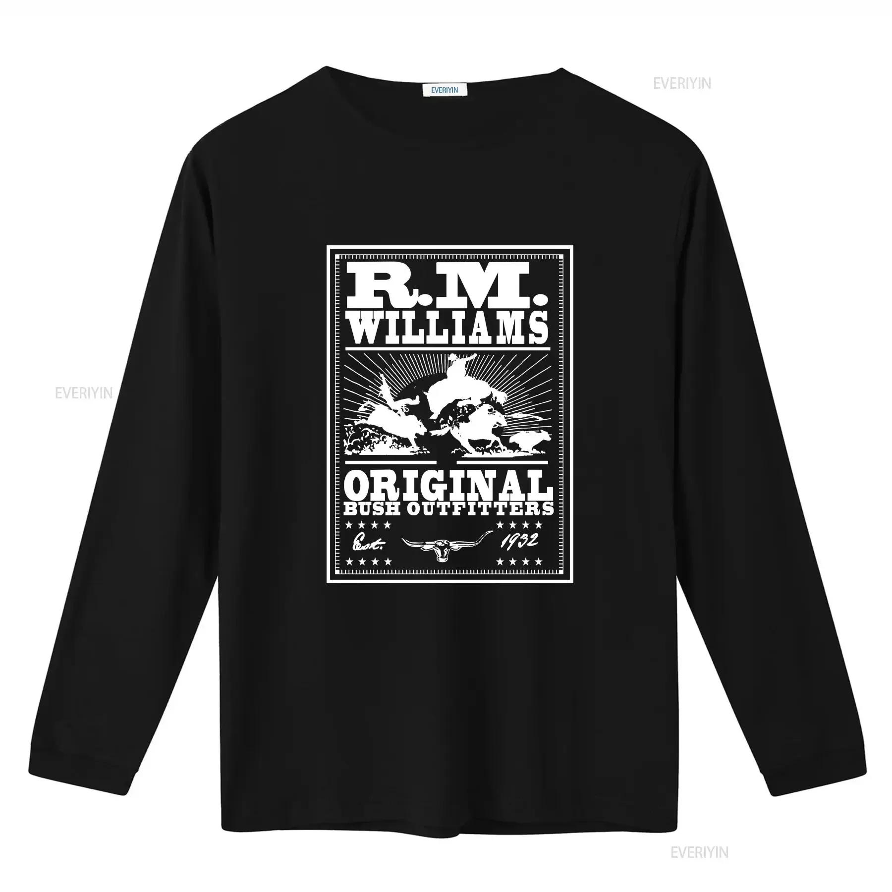 تي شيرت RM Williams Original Bush Outfitters تي شيرت رمادي مقاس متوسط طويل أو قصير الأكمام عتيق مغسول قابل للتنفس كاجوال