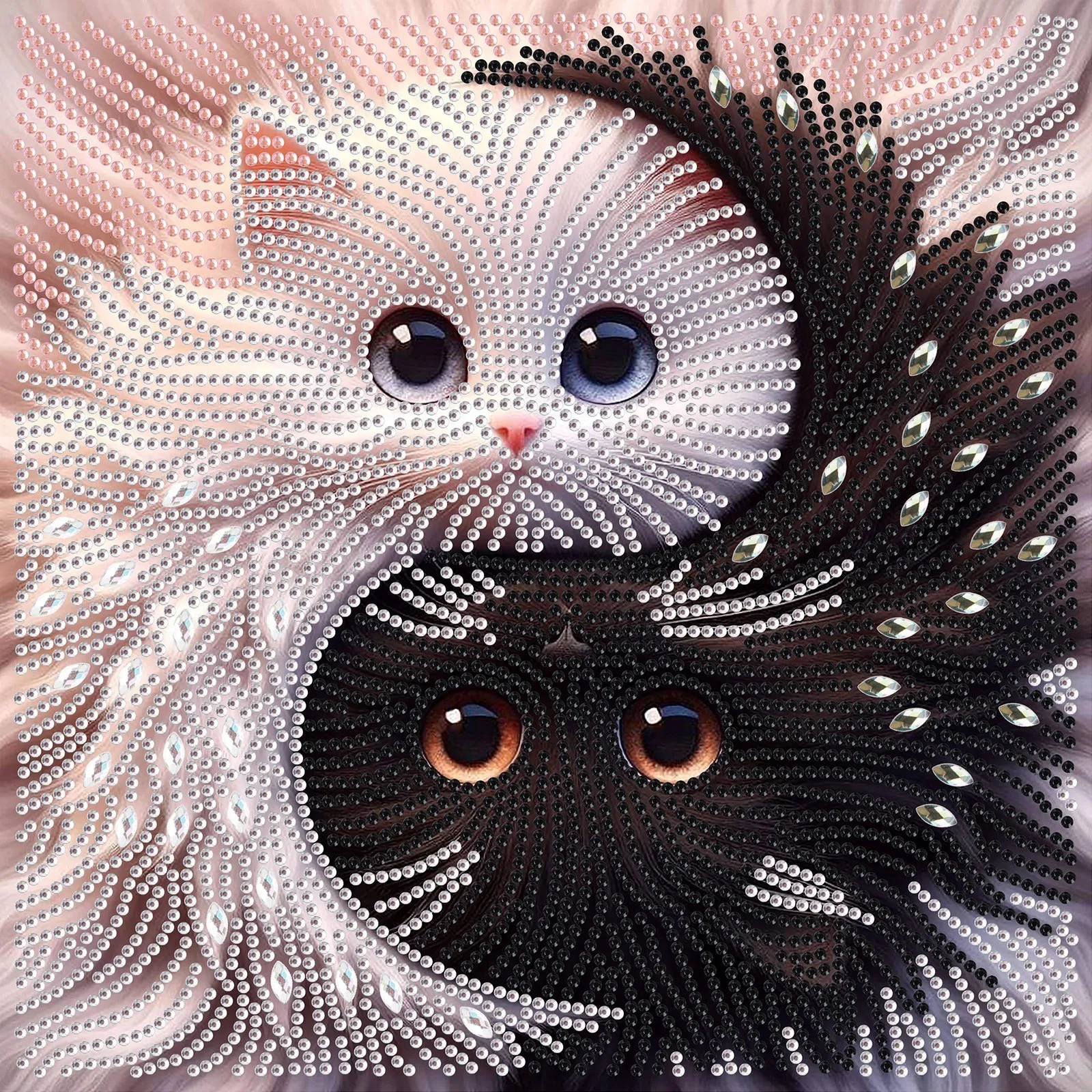 Yin Yang Cat 5D DIY Diamond Painting Set - Cristal de formato exclusivo, tela parcialmente perfurada, f