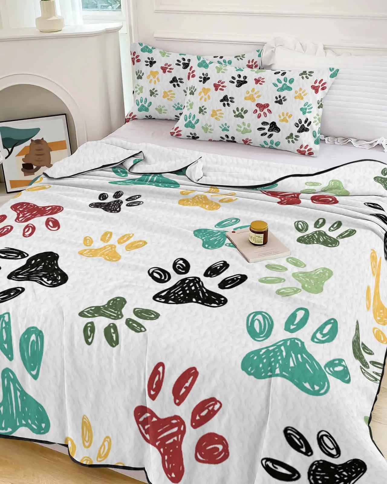 

Hand Drawn Animal Footprint Graffiti Summer Cooling Quilt Air Condition Blanket Comfortable Lightweight Bedroom Thin Quilt