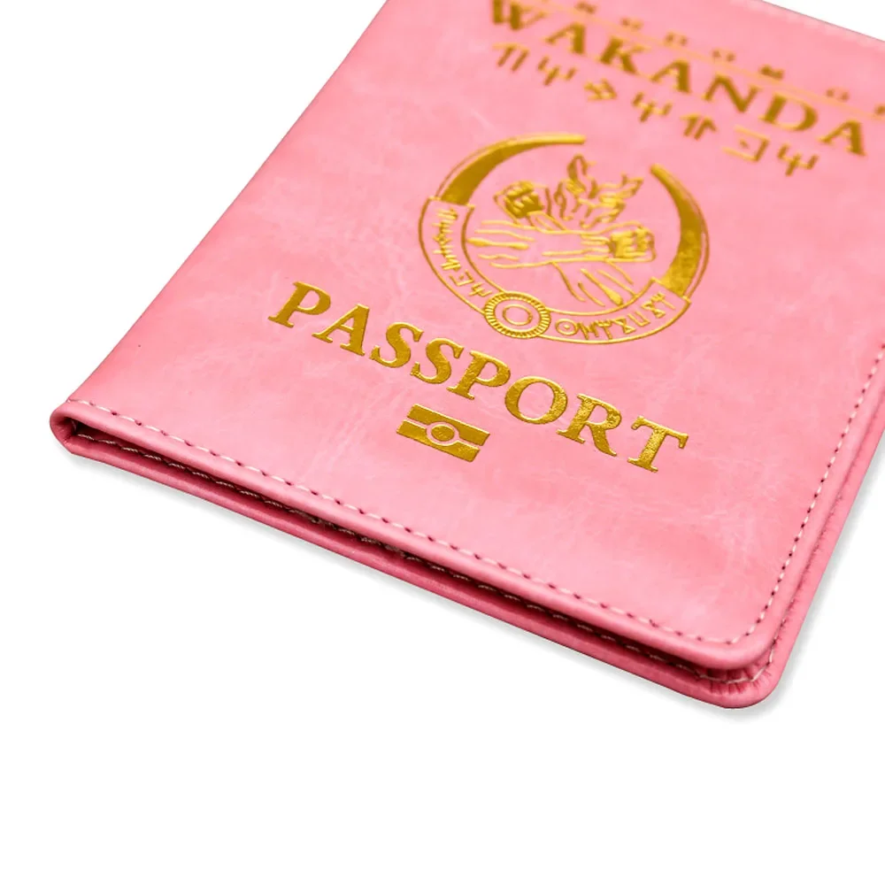 Fahion Wakanda-soporte para pasaporte de cuero PU, accesorios de viaje, sello dorado, leopardo, funda para pasaporte, soporte para tarjeta de identificación