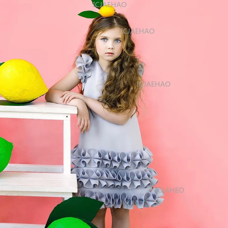 2026 Children New Solid Color FashionParty Gown Birthday Costume Casual Sleeveless Flower Girl Dress Clothes Formal Pageant
