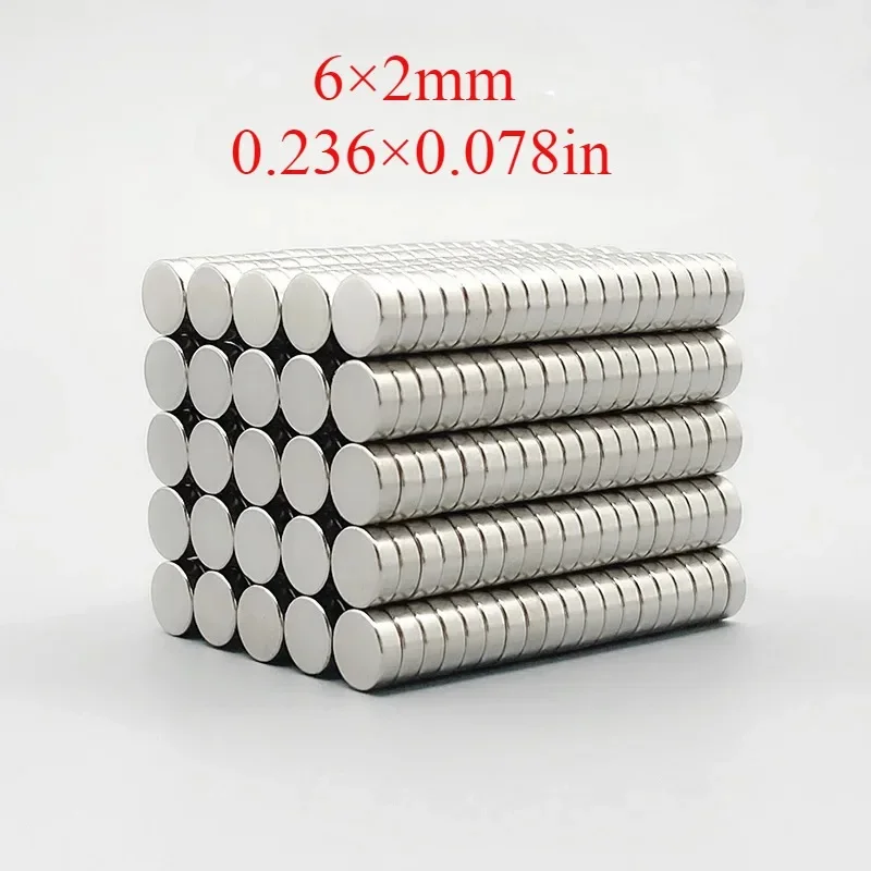 Neodymium rare earth magnets, circular metal refrigerator magnets for tools and crafts, 6x2mm, sturdy, small disk, 100 packs