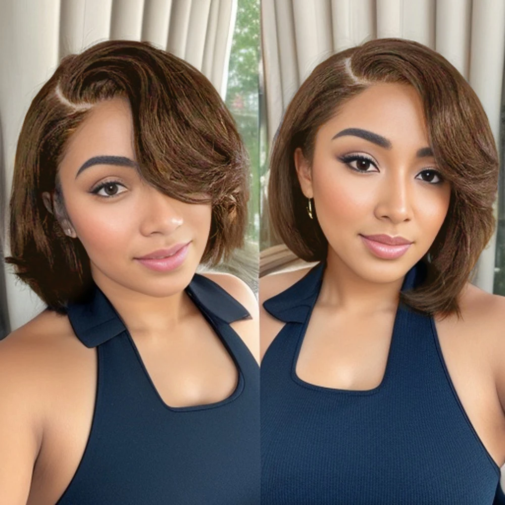 

99J 4# Colored Short Bob Straight Pixie Cut Wig Human Hair Transparent 13x4 Lace Frontal Wigs For Women