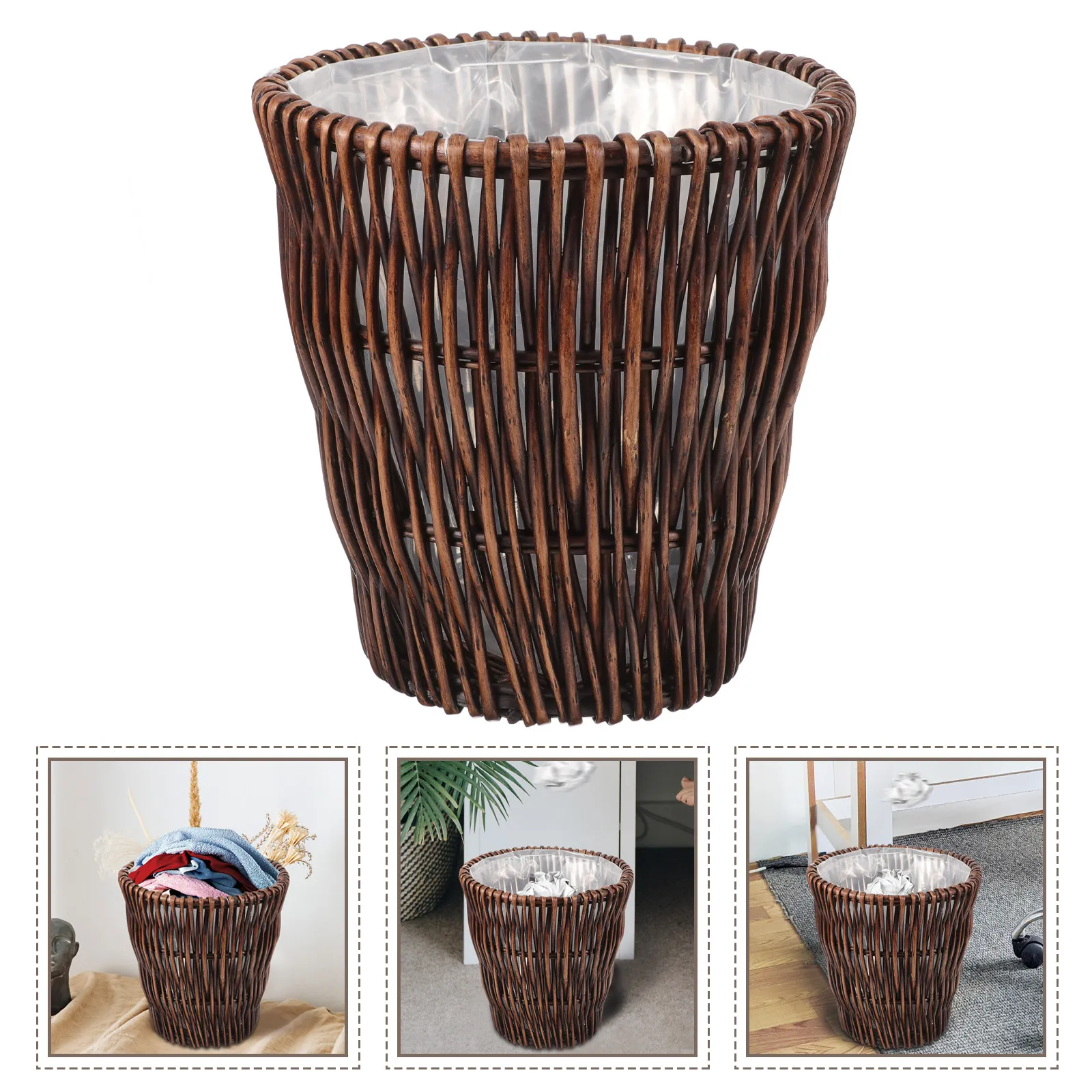 

Rattan Trash Can Wear Resistant Woven Waste Paper Basket Elegant Vintage Style Office Bathroom Multi Function Basket