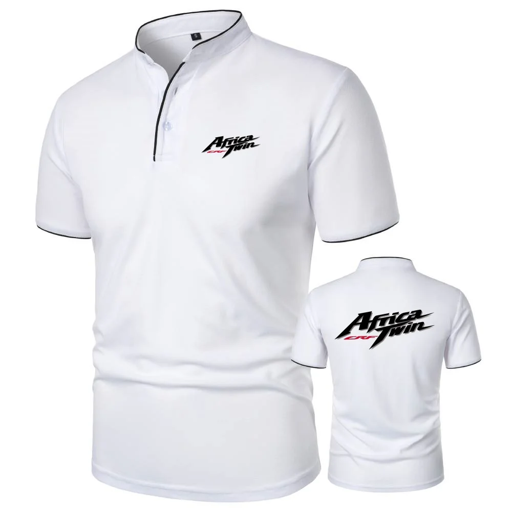 Mens Short Sleeve Polo Shirt Africa Twin Crf Motorcycle Motorbike Tee Vintage Henley Shirt Mesh Cotton T-Shirts Camping Tshirt