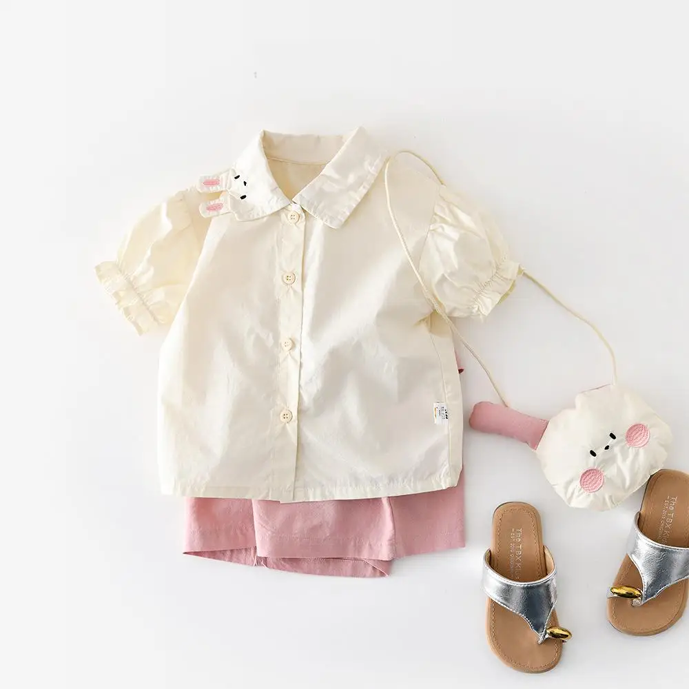 2026 Summer New Baby Short Sleeve Clothes Set Girls Cute Cartoon Shirts + Lace Shorts 2pcs Suit Toddler Sweet Princess Outfits